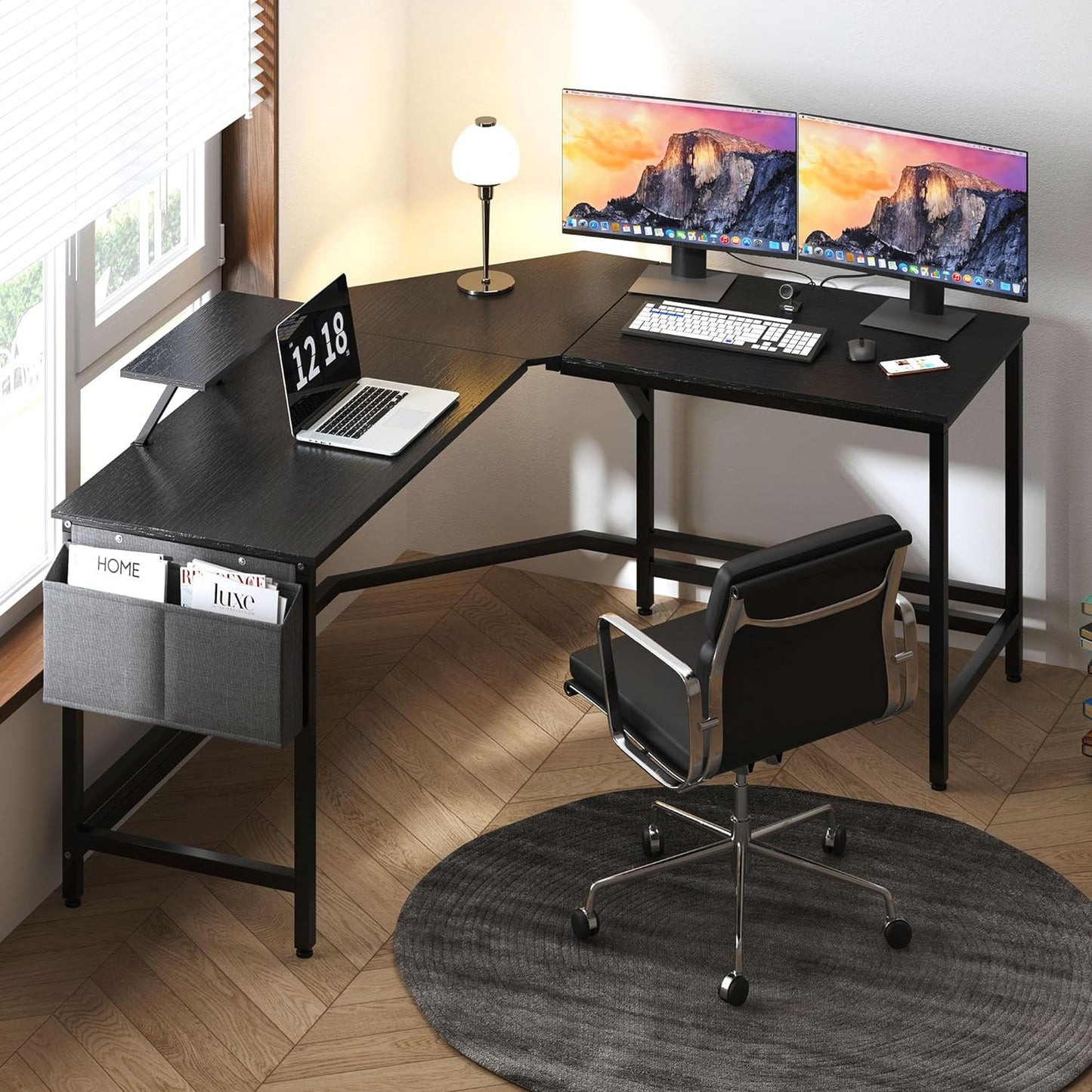 L-Shaped Computer Desk 59 Inches X 47.2 Inches, Composite Wood and Metal, Home Office PC Laptop Study Workstation Corner Table with CPU Stand, CZYF-LD-1