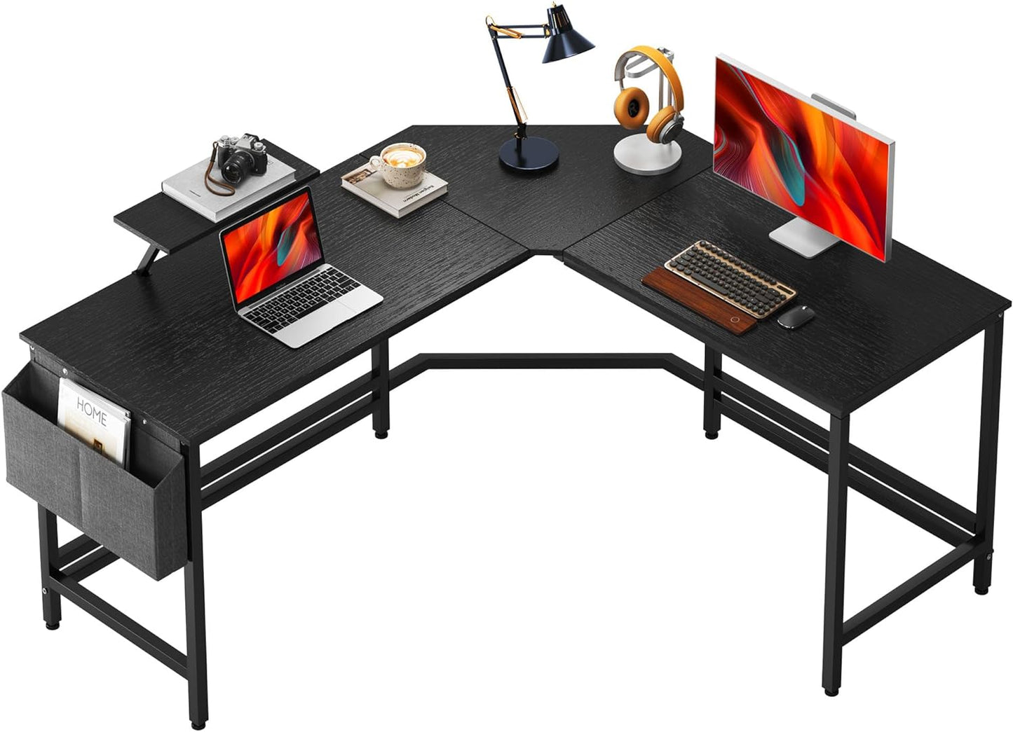 L-Shaped Computer Desk 59 Inches X 47.2 Inches, Composite Wood and Metal, Home Office PC Laptop Study Workstation Corner Table with CPU Stand, CZYF-LD-1