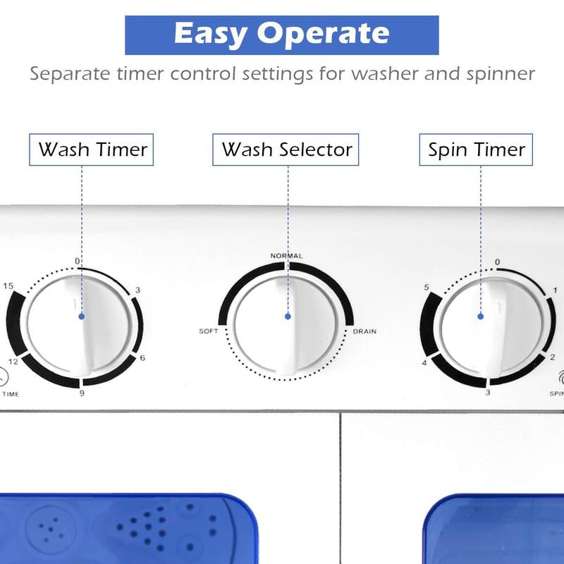 Costway Compact Twin-Tub Portable Washing Machine with Timer & Built-In Pump – Ideal for RVs, Apartments, and Dorms