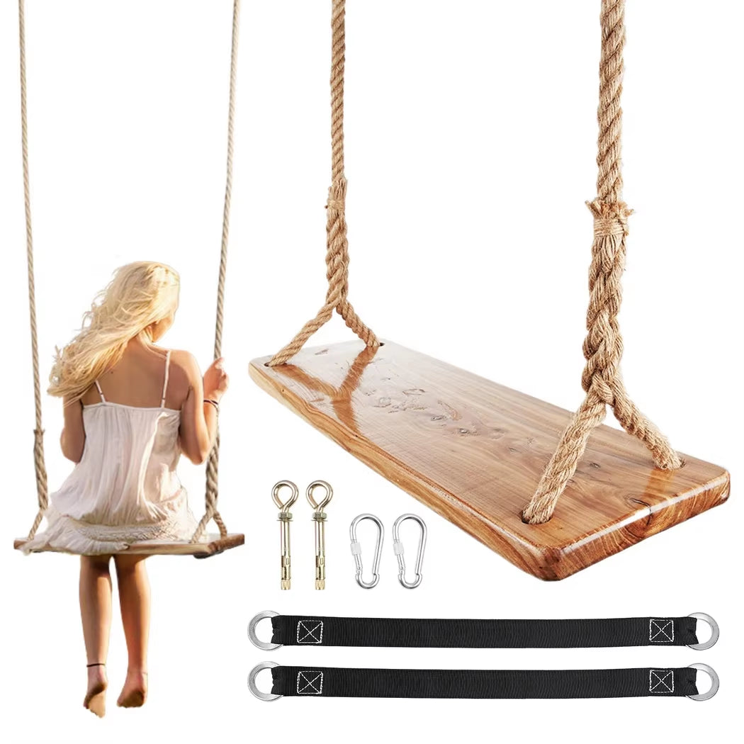 Wooden Tree Swing 500Lbs Load Capacity Wooden Swing for Adults Kids Adjustable Height Waterproof Hanging Swing Seat for Outdoor