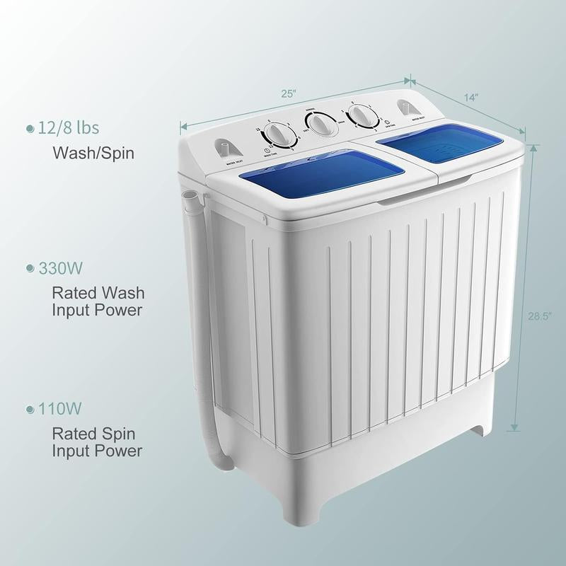 Costway Compact Twin-Tub Portable Washing Machine with Timer & Built-In Pump – Ideal for RVs, Apartments, and Dorms