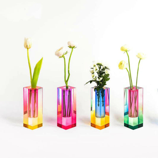 Acrylic Color Gradient Rectangle Glass Pillar Vase